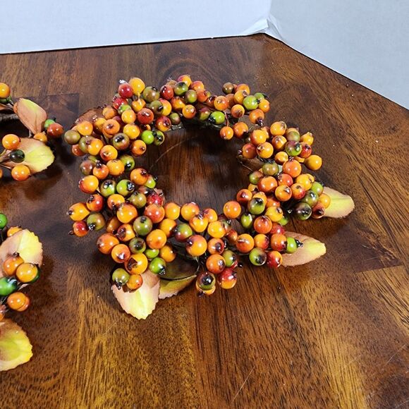 autumn-themed Berry Candle Rings Fall Candle Rings Wreaths Lot of 9 - Picture 2 of 5